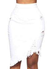 Load image into Gallery viewer, Ripped Asymmetrical Denim Skirt (Options Available)