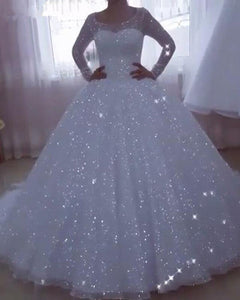 Vestido De Noiva Glittery Wedding Dresses 2020 Ball Gown Long Sleeves Plus Size Princess Bridal Gowns Bride Dress Robe De Mariee
