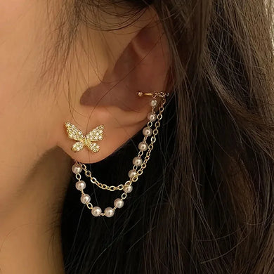 Pearl Butterfly Earrings (Removable Cuff)