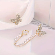 Load image into Gallery viewer, Pearl Butterfly Earrings (Removable Cuff)