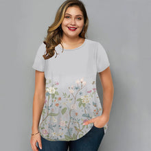 Load image into Gallery viewer, Plus Size Women&#39;s Flower Short Sleeve Tee