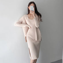 Load image into Gallery viewer, 2 Piece Outfit Knitted Long Sleeve Cardigan + Sexy Split Sling Dress Suit