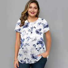 Load image into Gallery viewer, Plus Size Women&#39;s Flower Short Sleeve Tee