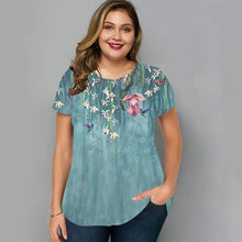 Load image into Gallery viewer, Plus Size Women&#39;s Flower Short Sleeve Tee