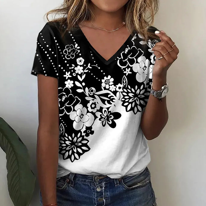 Summer T-shirt Floral Print Short Sleeve Tops Casual Everyday Plus Size