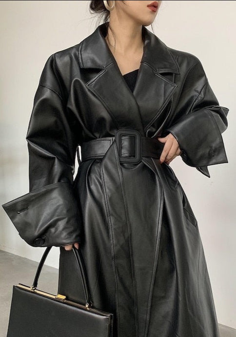Faux Leather Trench Coat