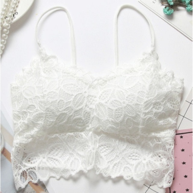 Solid Color Padded Push-up Floral Lace Bralette (Options Available)